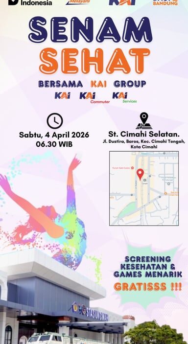 KAI Daop 2 Bandung bersama KAI Commuter dan KAI Services Gelar Senam Sehat Gratis dan Layanan Kesehatan Untuk Masyarakat di Stasiun Cimahi Selatan