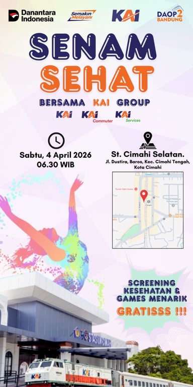 KAI Daop 2 Bandung bersama KAI Commuter dan KAI Services Gelar Senam Sehat Gratis dan Layanan Kesehatan Untuk Masyarakat di Stasiun Cimahi Selatan